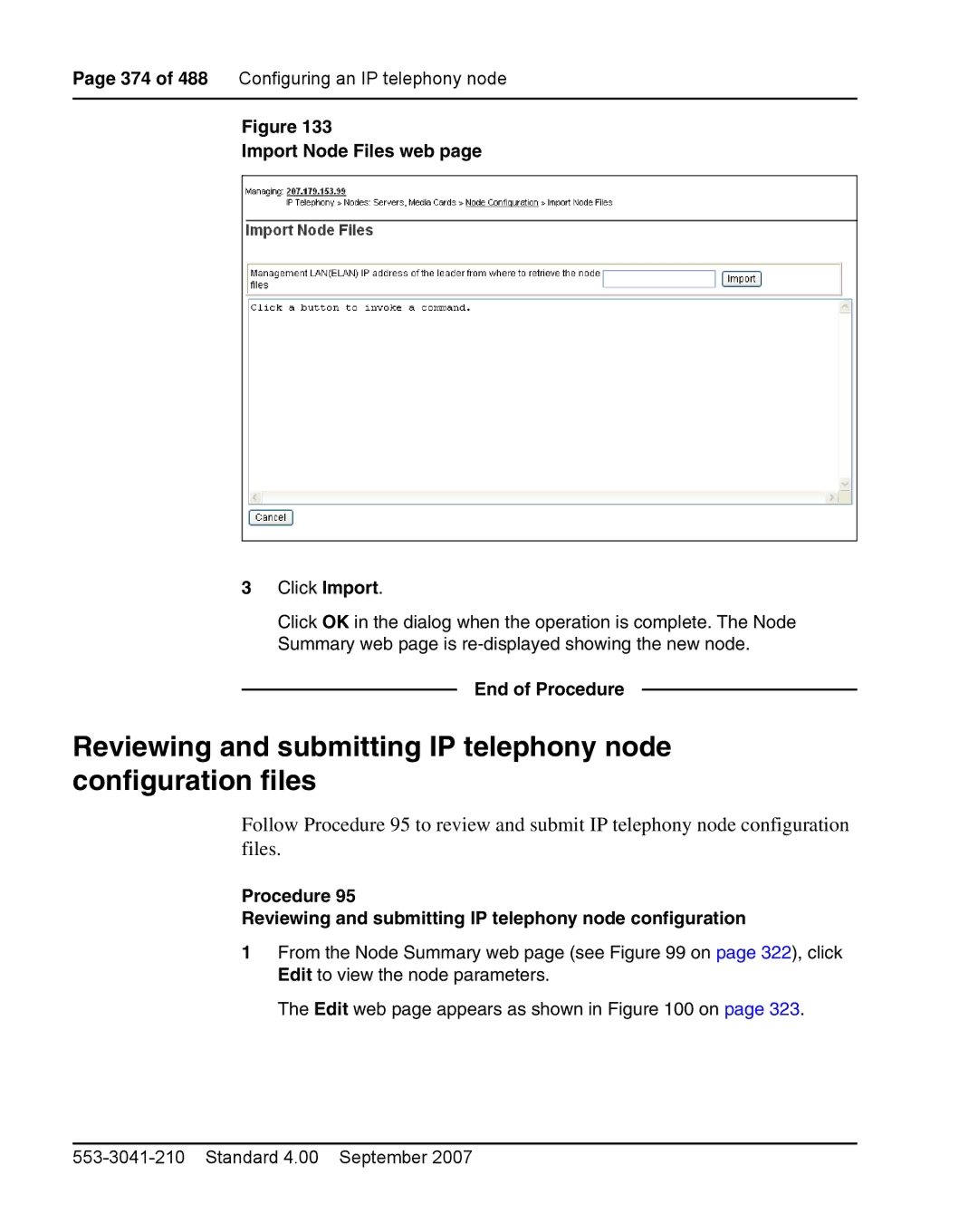 Nortel Networks 1000E warranty Import Node Files web, Click Import 