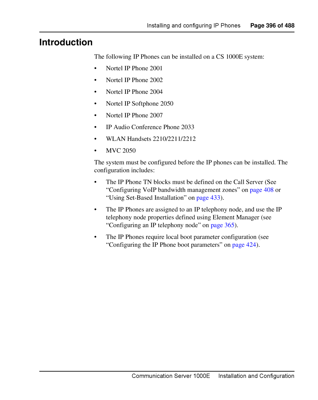 Nortel Networks 1000E warranty Installing and configuring IP Phones Page 396 