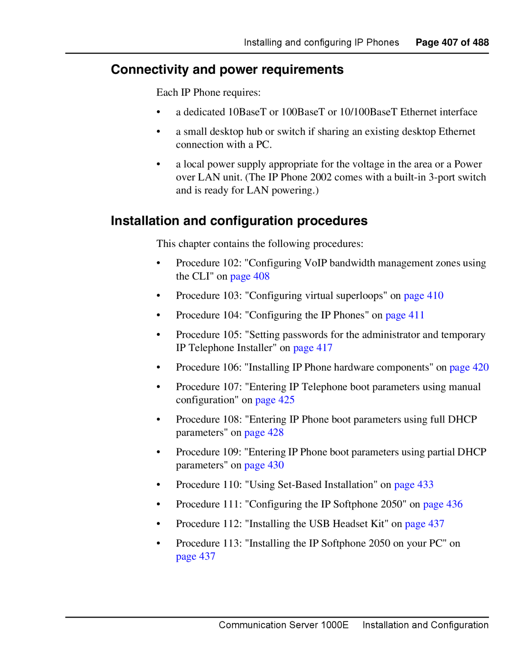 Nortel Networks 1000E warranty Connectivity and power requirements, Installation and configuration procedures 