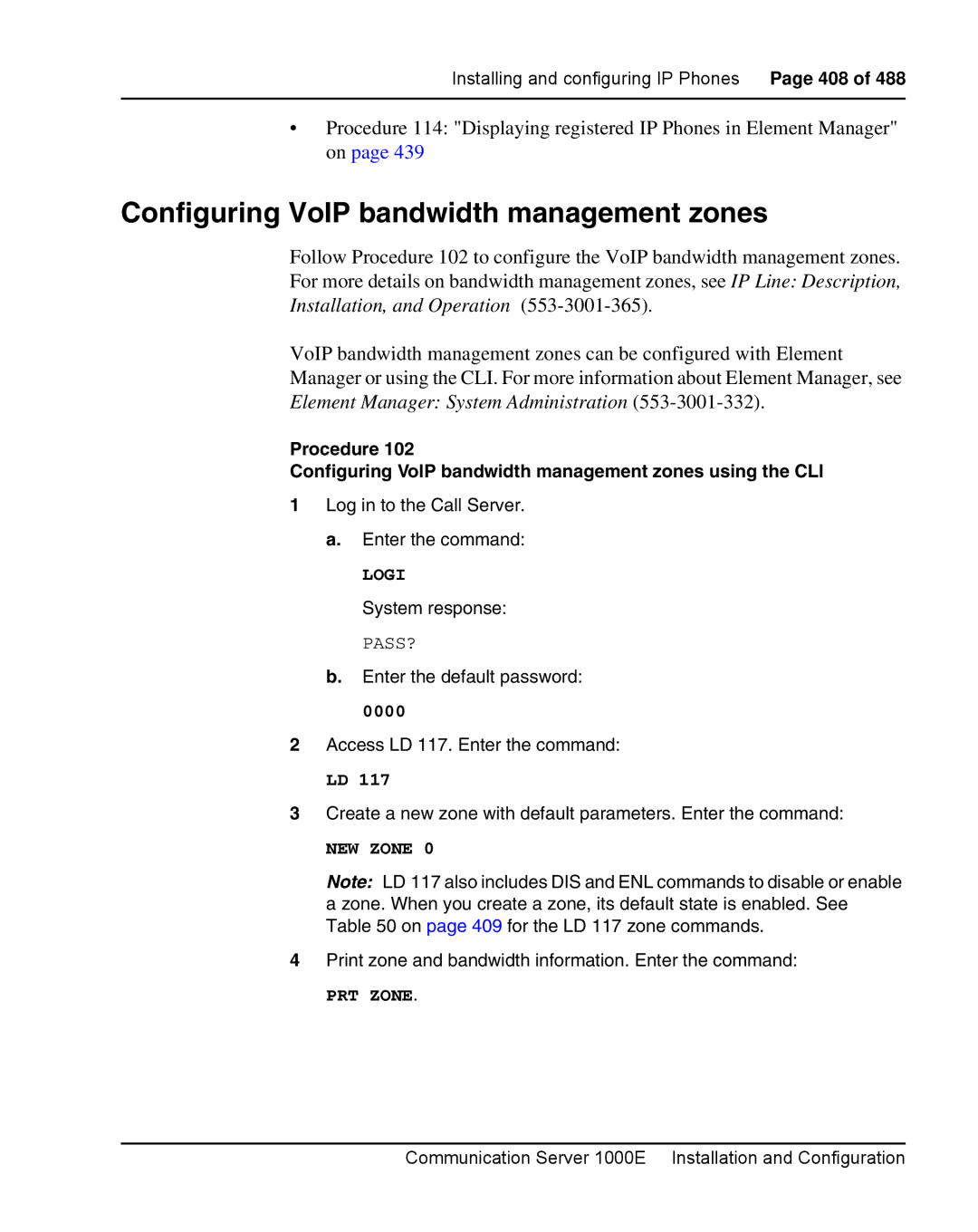 Nortel Networks 1000E warranty Configuring VoIP bandwidth management zones, NEW Zone 