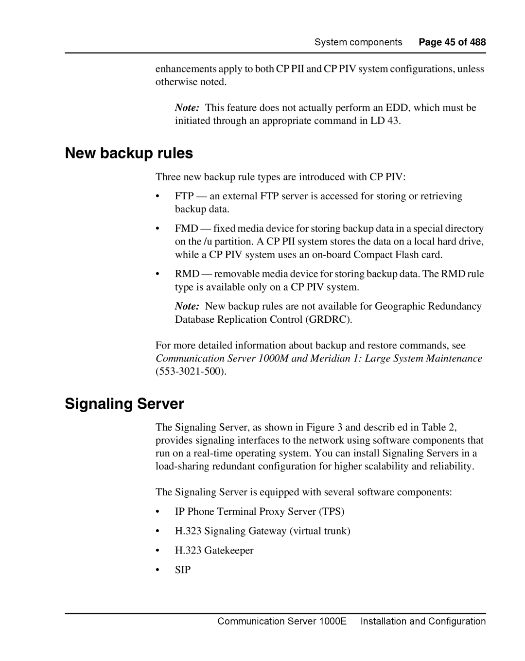 Nortel Networks 1000E warranty New backup rules, Signaling Server 