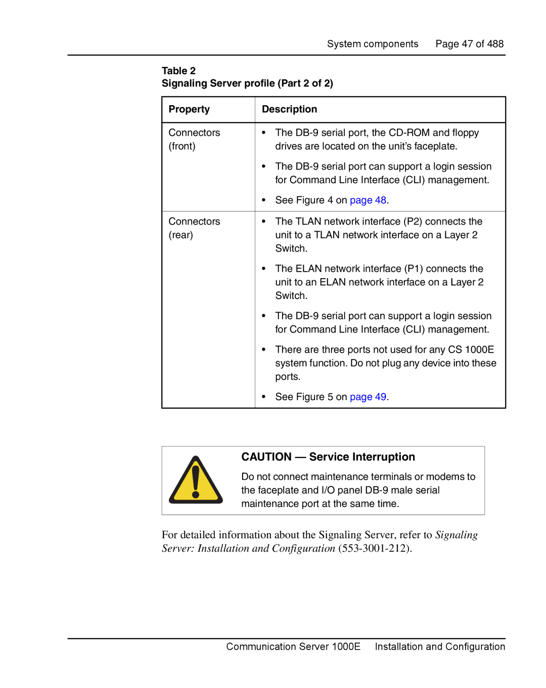 Nortel Networks 1000E warranty Server Installation and Configuration, Signaling Server profile Part 2 Property Description 