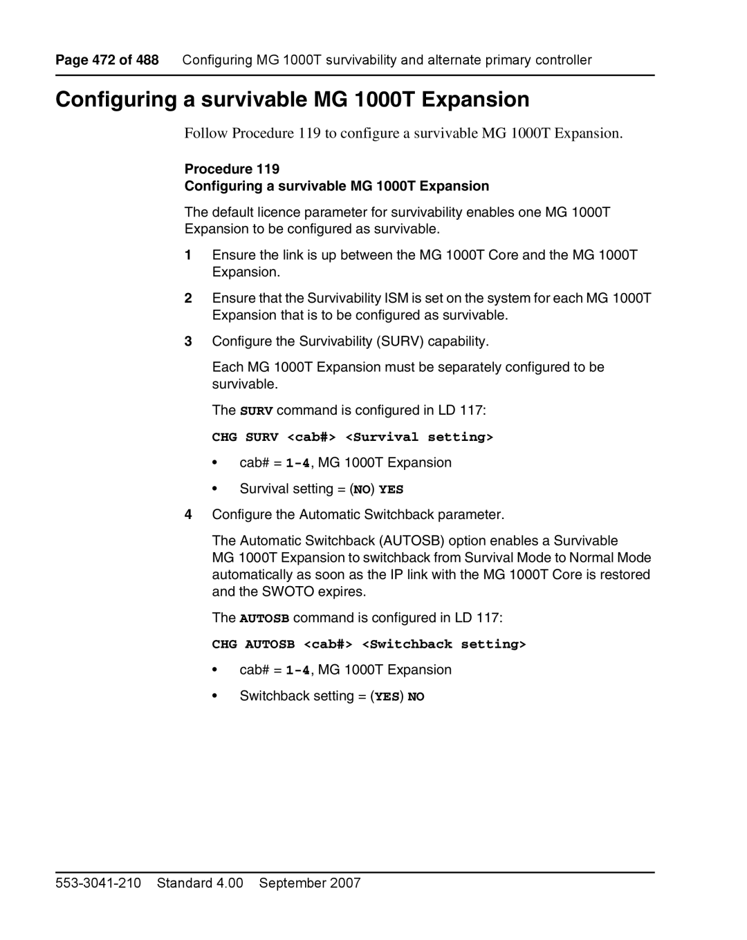 Nortel Networks 1000E warranty Procedure Configuring a survivable MG 1000T Expansion 