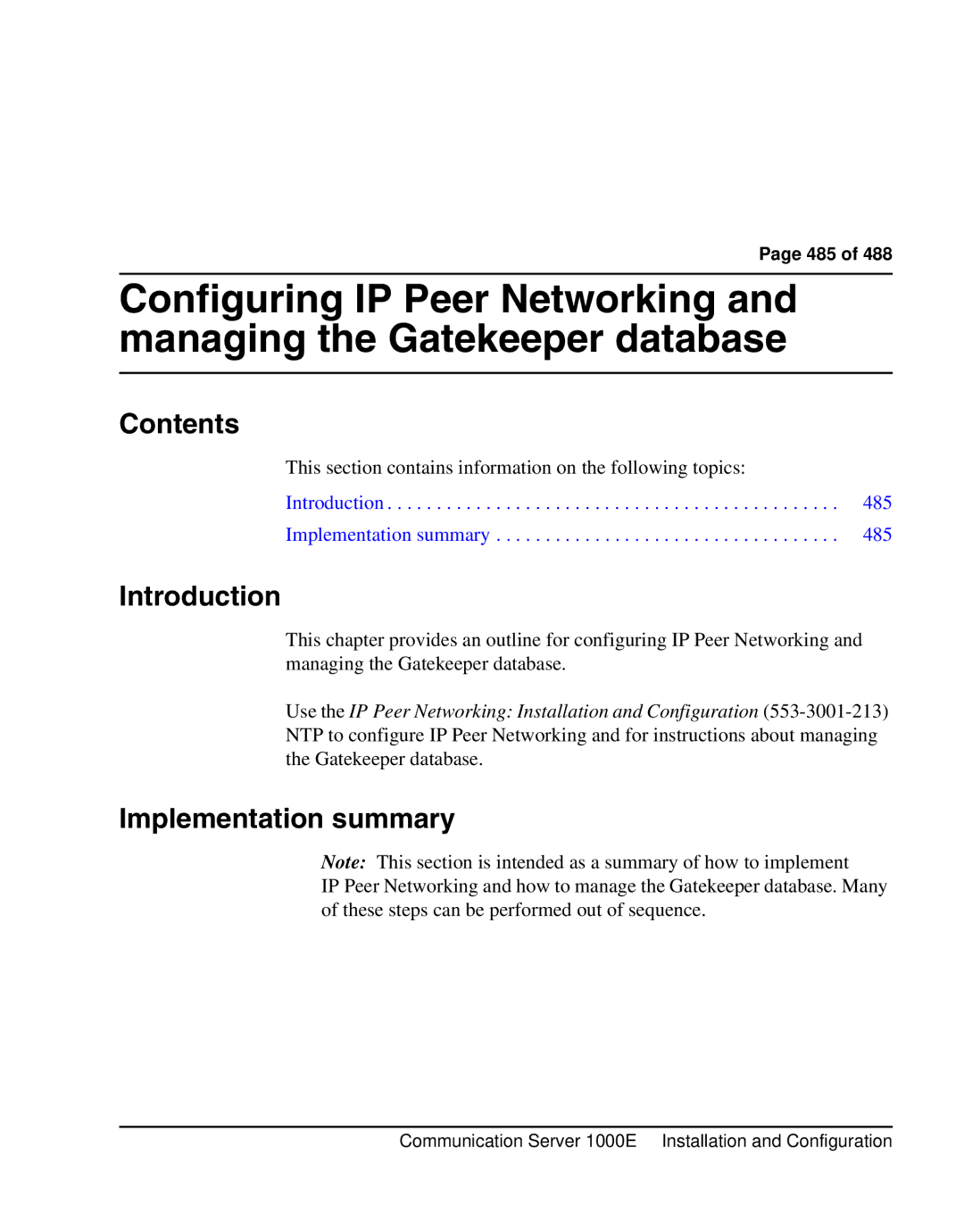 Nortel Networks 1000E warranty Contents, Implementation summary 