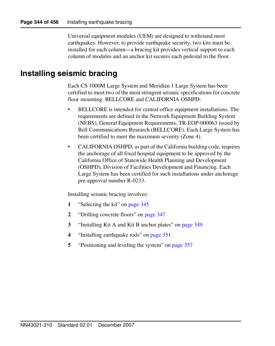 Nortel Networks 1000M warranty Installing seismic bracing 