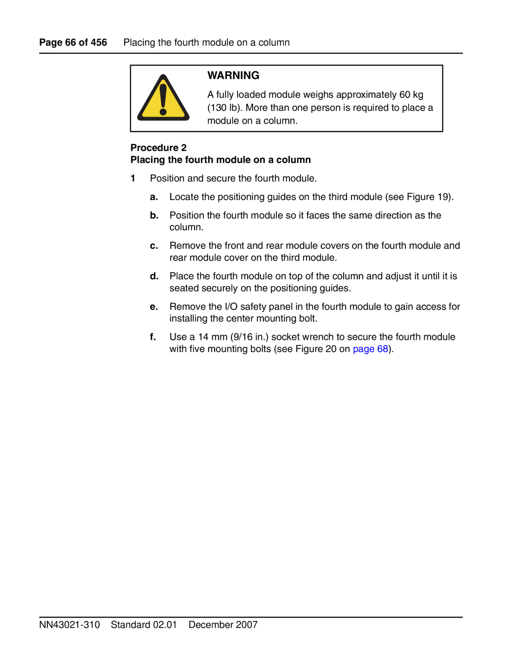 Nortel Networks 1000M warranty Procedure Placing the fourth module on a column 