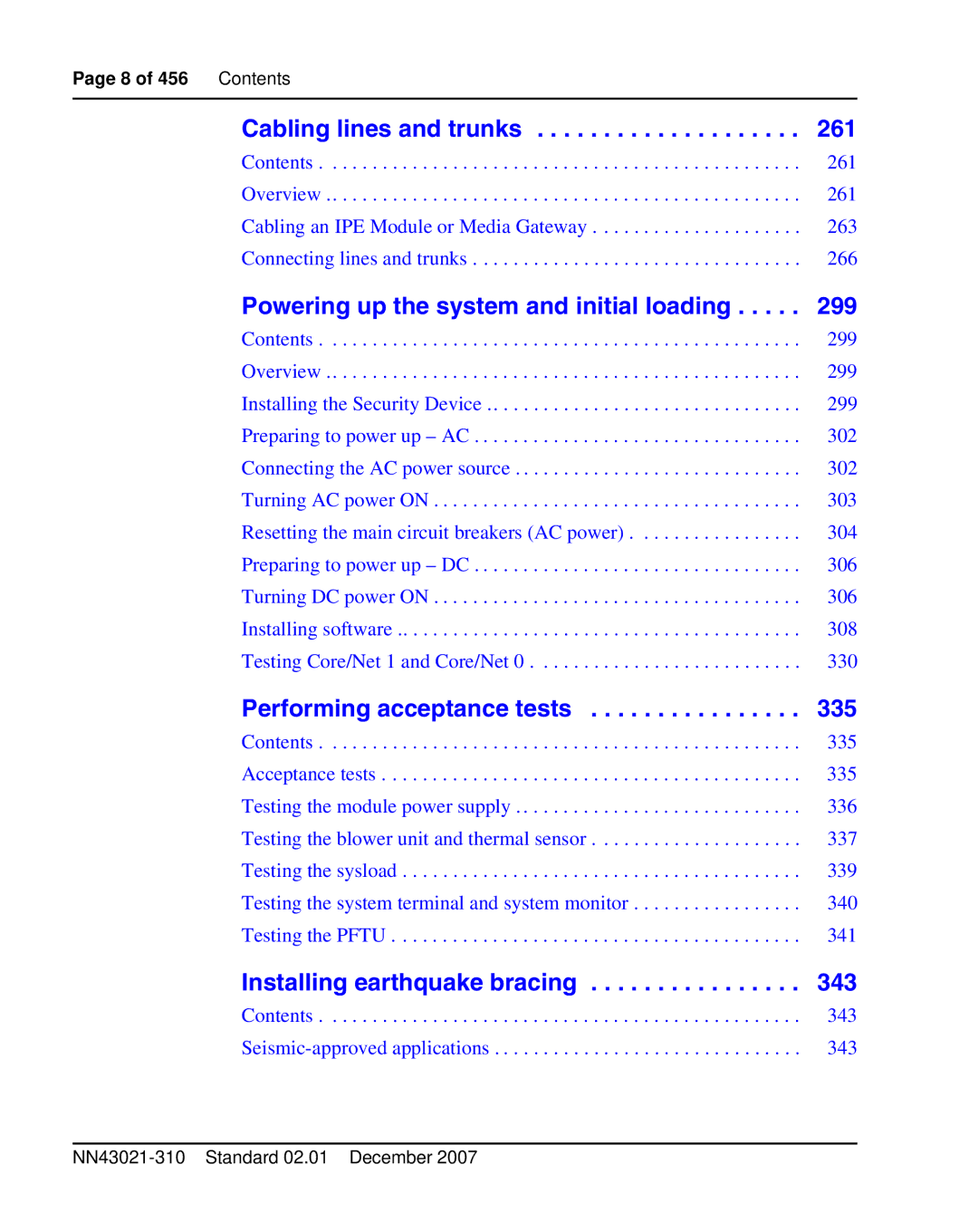 Nortel Networks 1000M warranty Cabling lines and trunks 261 