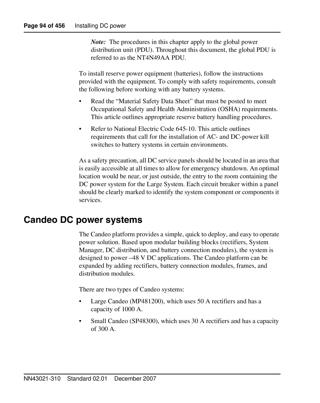 Nortel Networks 1000M warranty Candeo DC power systems 