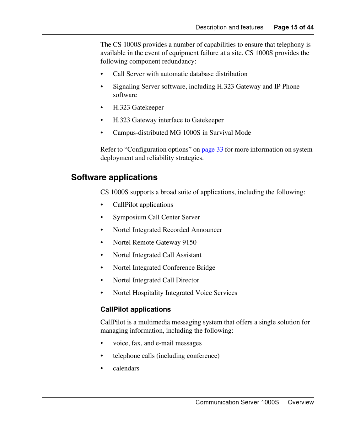 Nortel Networks 1000S manual Software applications, CallPilot applications 