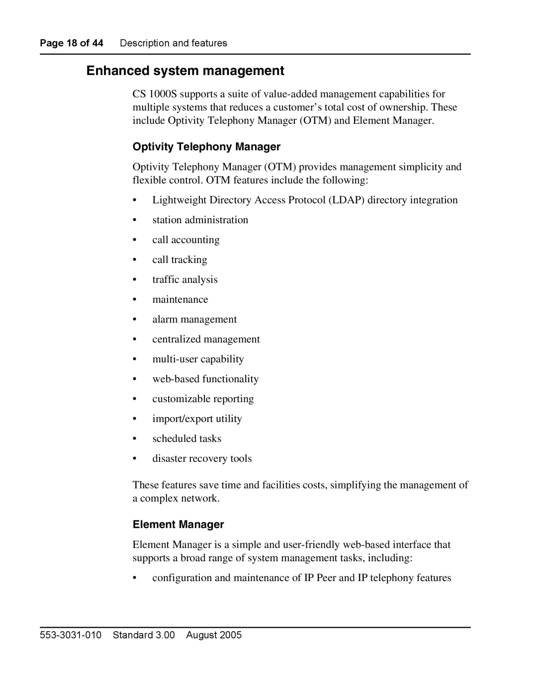 Nortel Networks 1000S manual Enhanced system management, Optivity Telephony Manager, Element Manager 