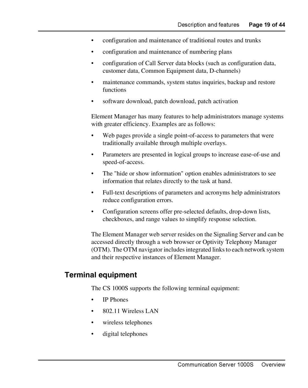 Nortel Networks 1000S manual Terminal equipment 