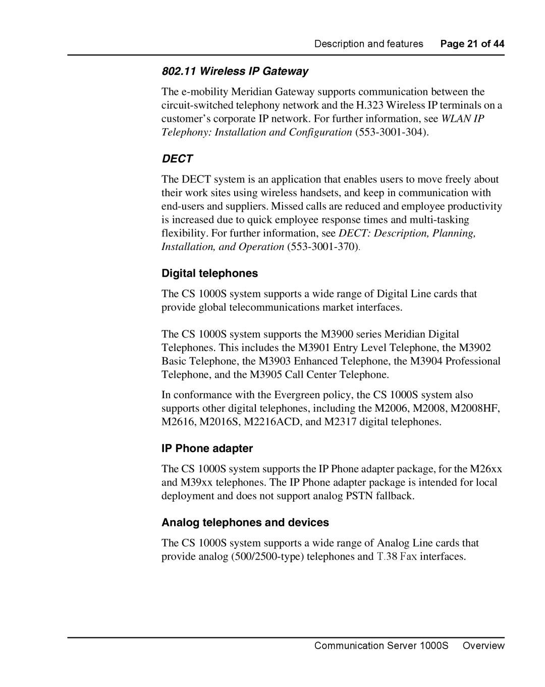 Nortel Networks 1000S manual Digital telephones, IP Phone adapter, Analog telephones and devices 