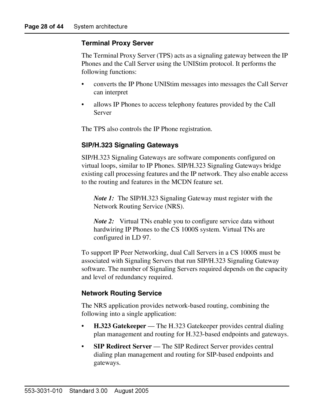 Nortel Networks 1000S manual Terminal Proxy Server, SIP/H.323 Signaling Gateways, Network Routing Service 