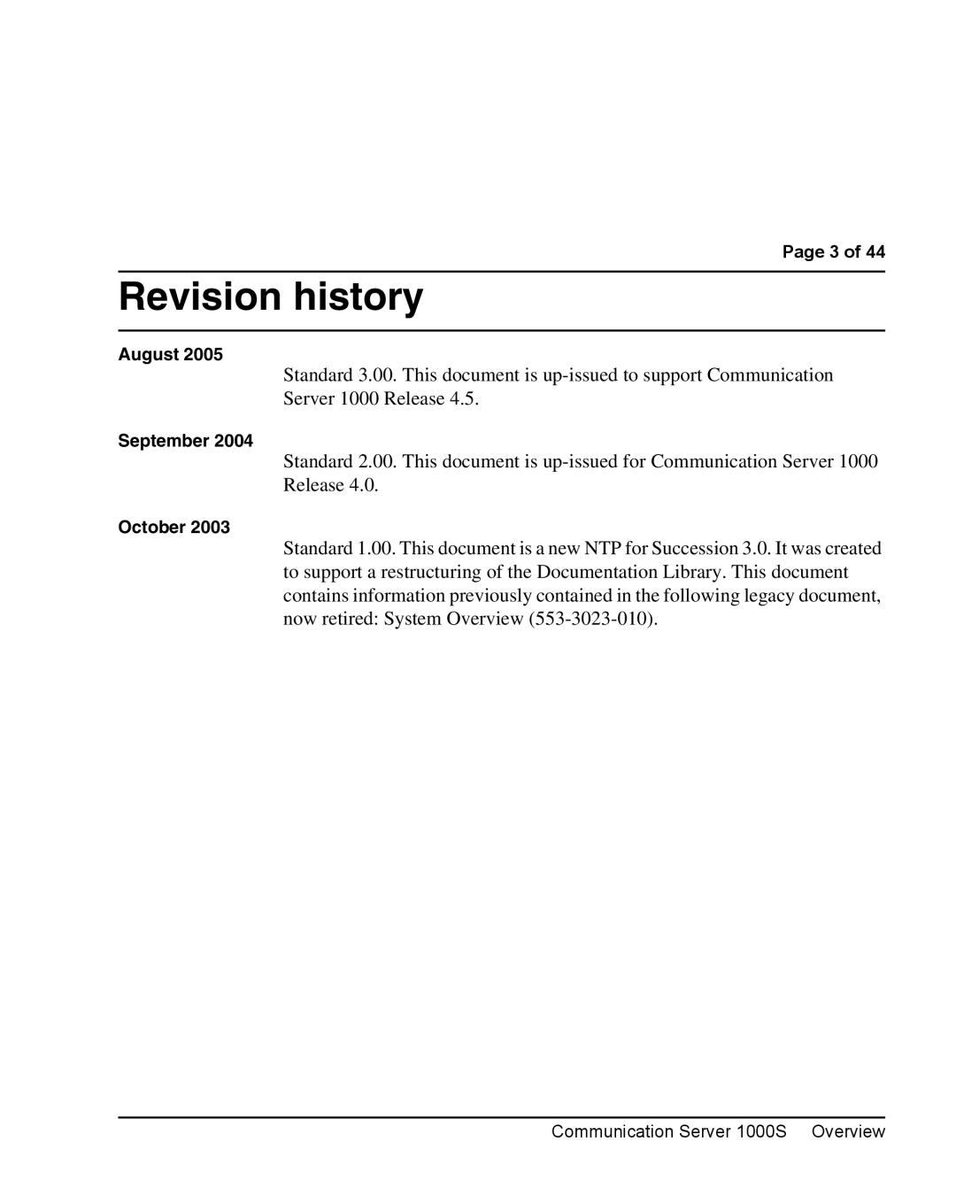 Nortel Networks 1000S manual Revision history 