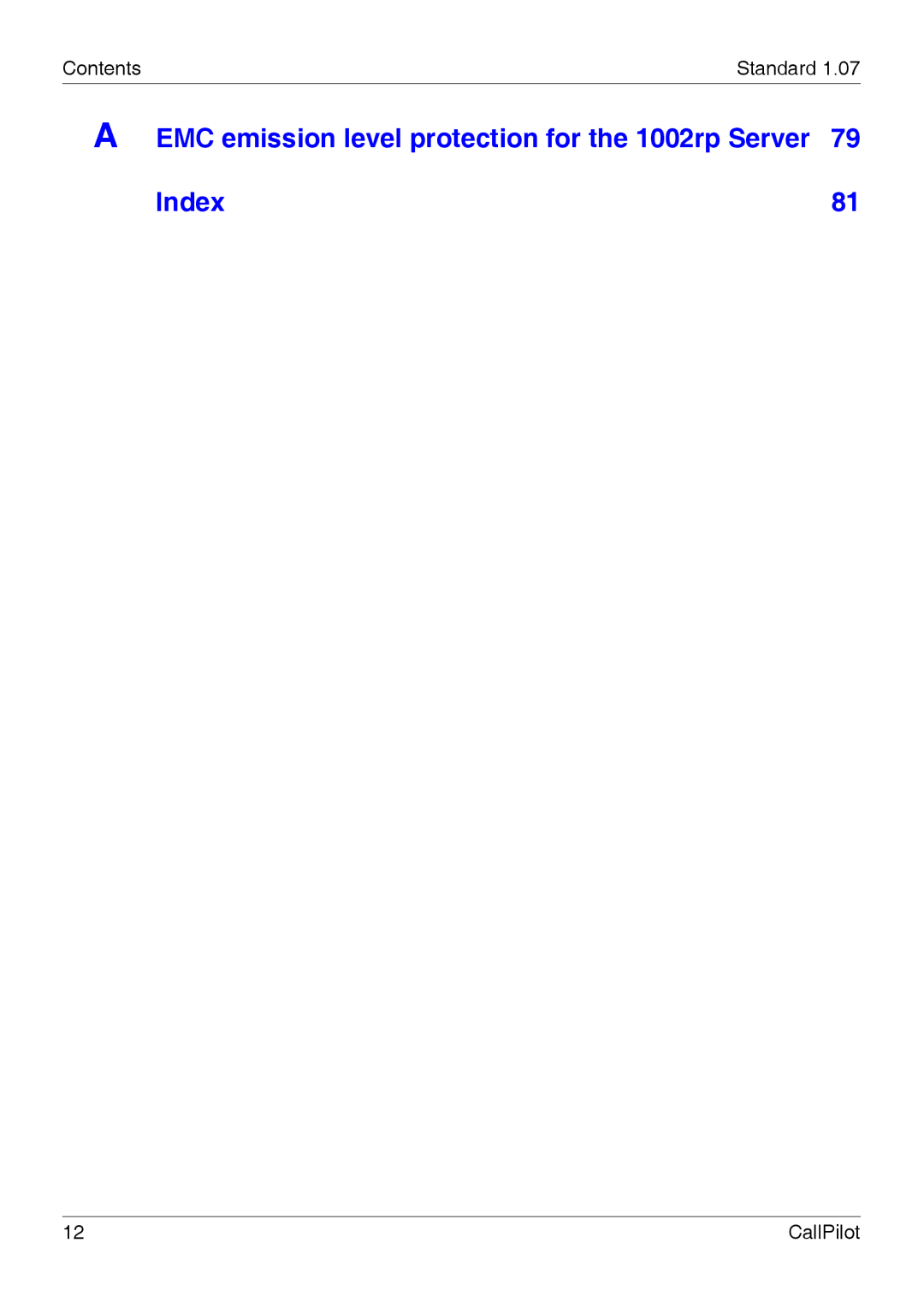 Nortel Networks manual EMC emission level protection for the 1002rp Server Index 