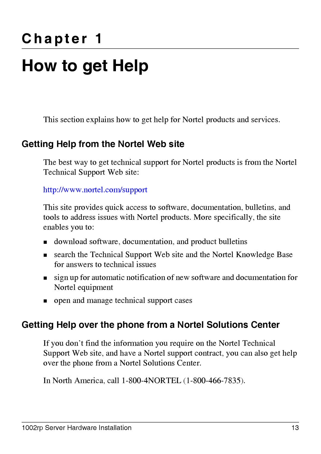 Nortel Networks 1002rp manual How to get Help, A p t e r, Getting Help from the Nortel Web site 