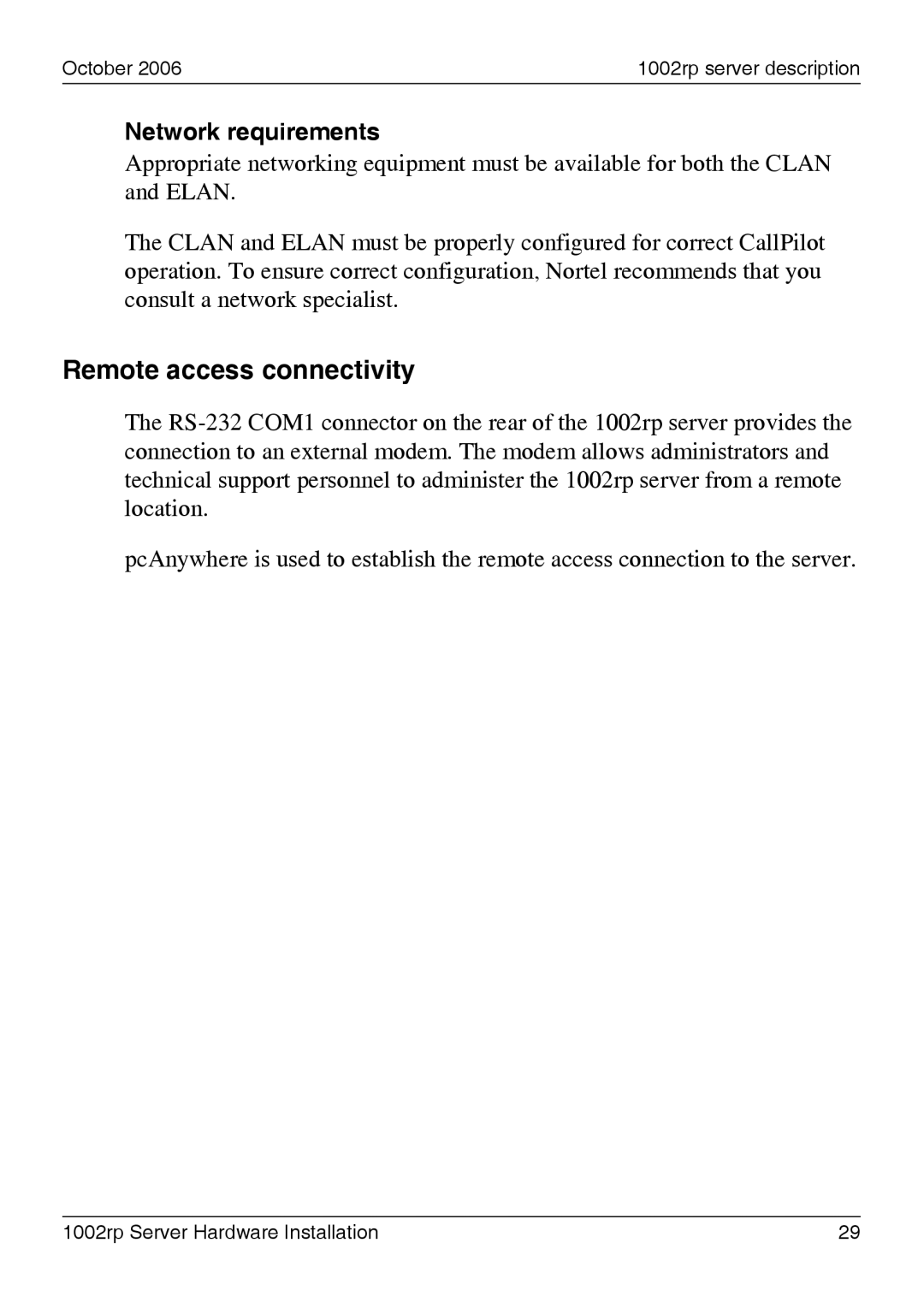 Nortel Networks 1002rp manual Remote access connectivity, Network requirements 