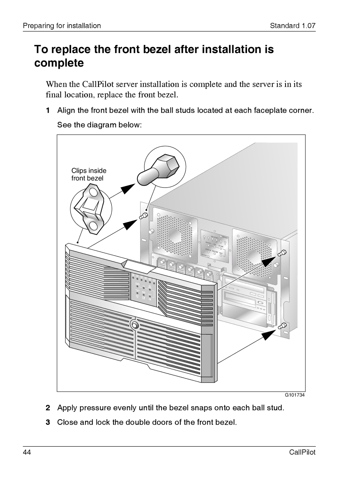 Nortel Networks 1002rp manual To replace the front bezel after installation is complete 