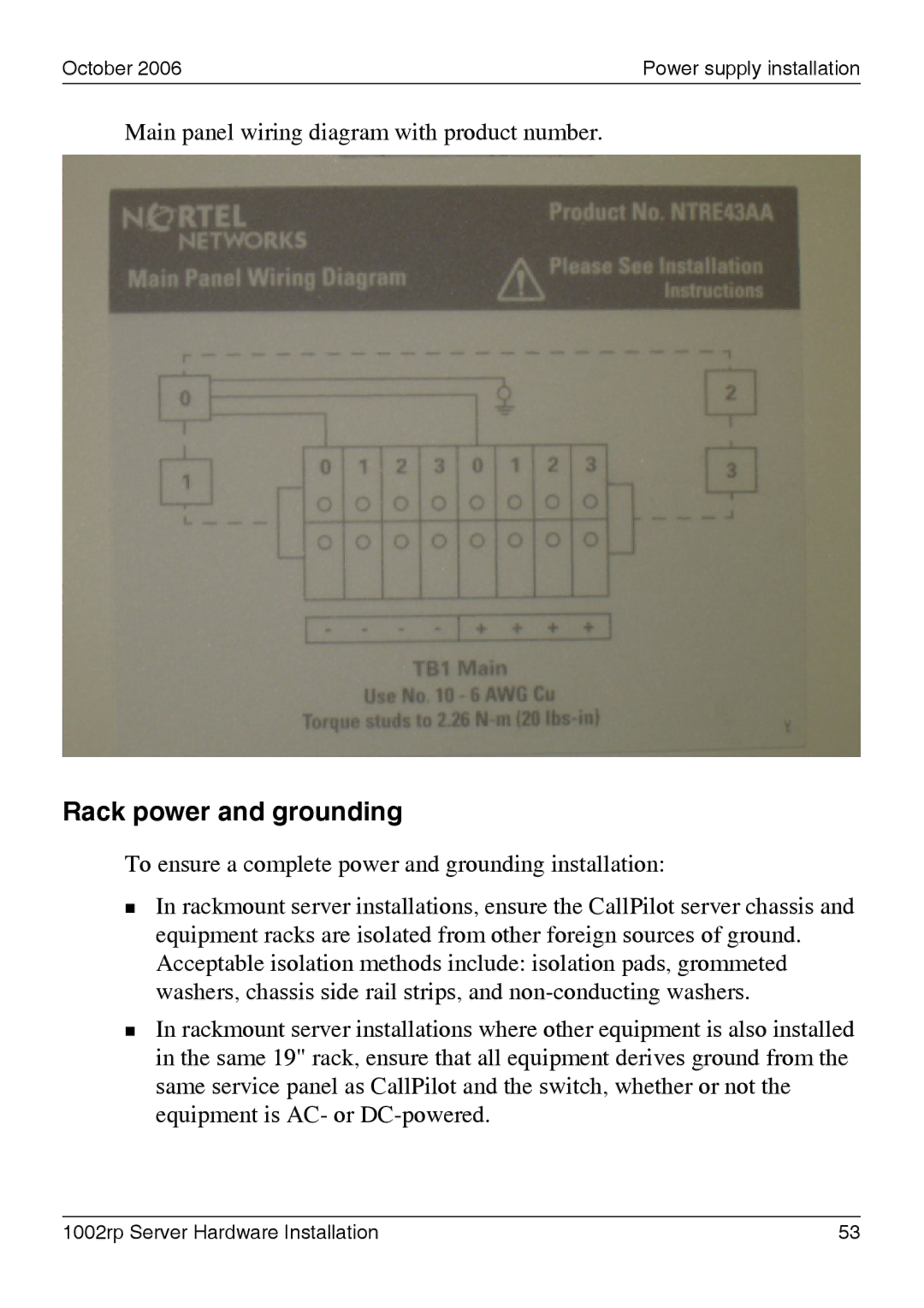 Nortel Networks 1002rp manual Rack power and grounding 