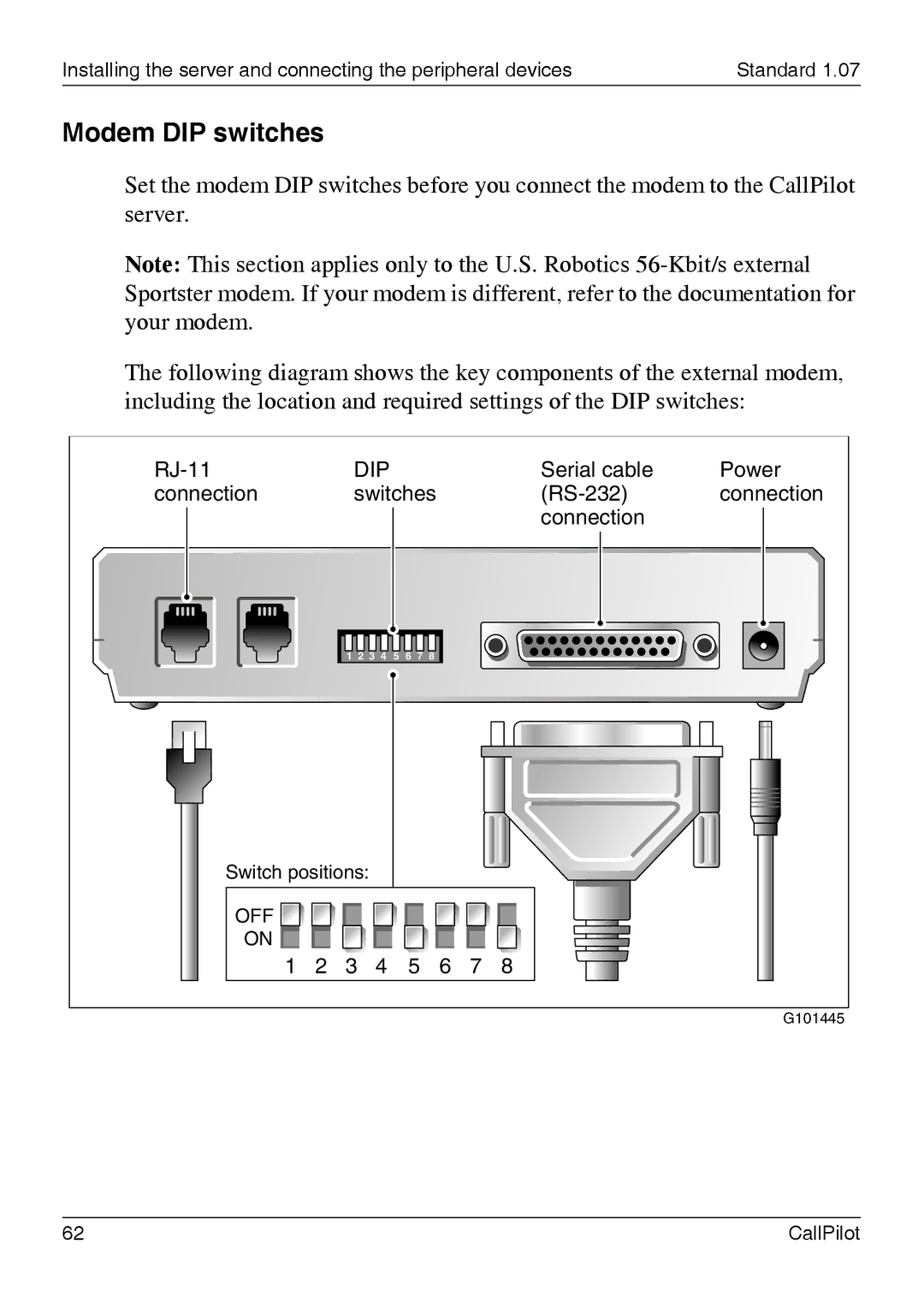 Nortel Networks 1002rp manual Modem DIP switches, Dip 