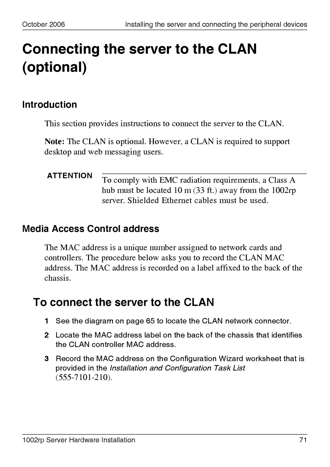 Nortel Networks 1002rp manual Connecting the server to the Clan optional, To connect the server to the Clan 