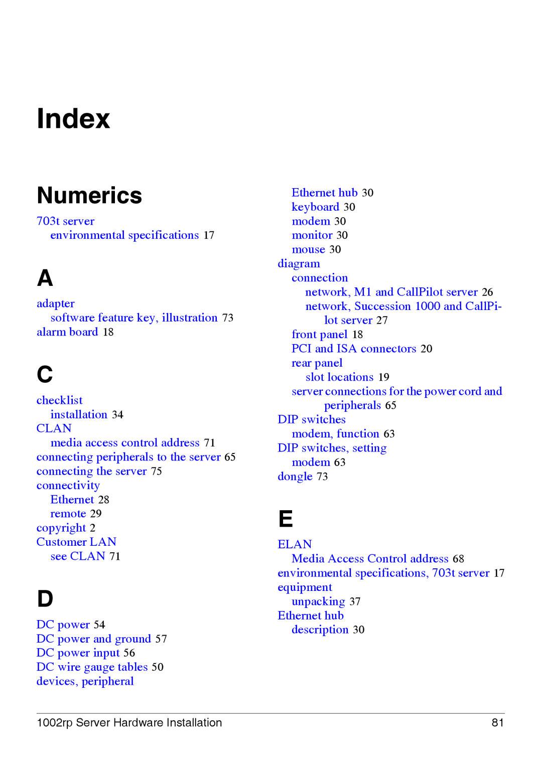 Nortel Networks 1002rp manual Index, Numerics 