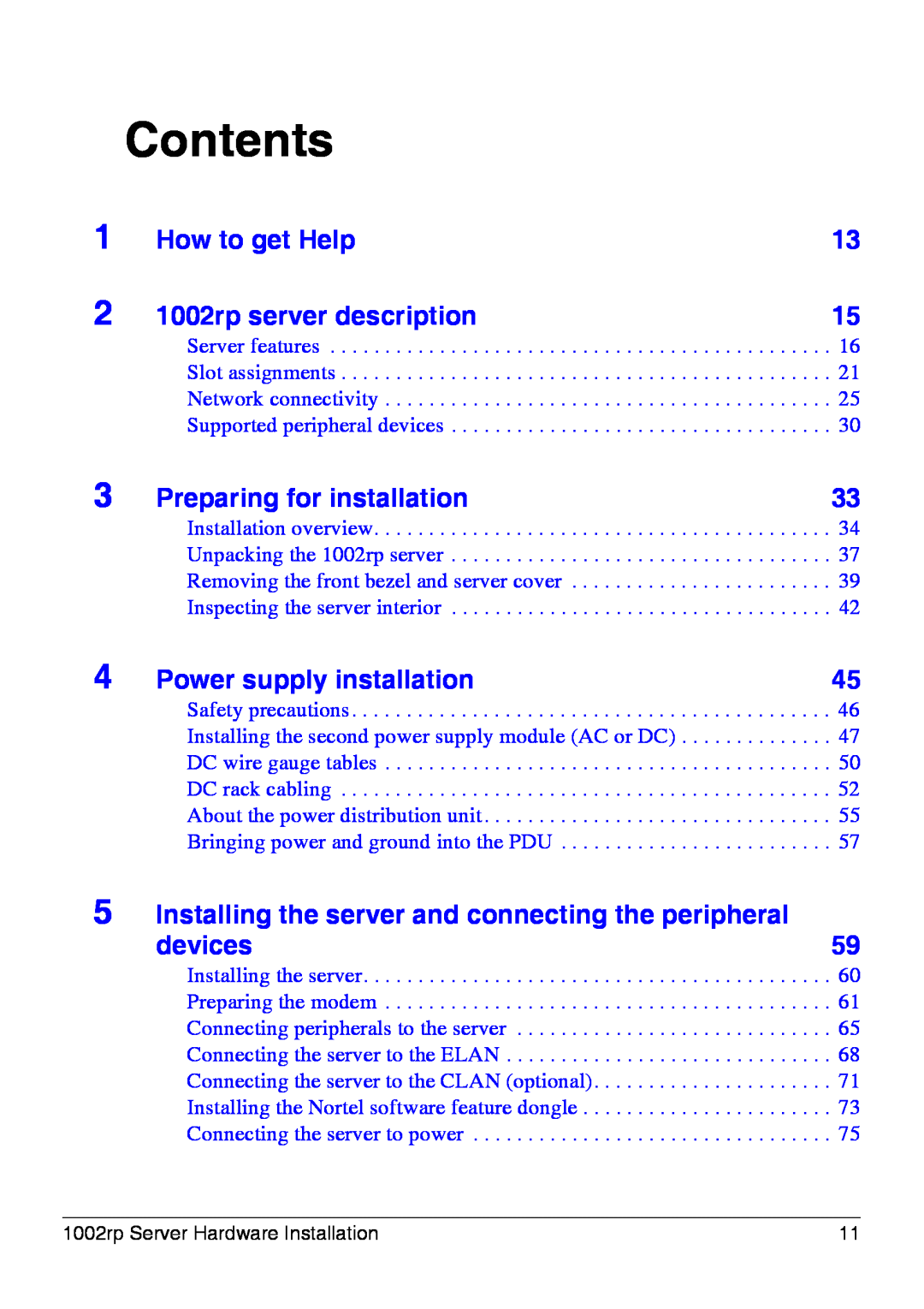 Nortel Networks manual Contents, How to get Help, 1002rp server description, Preparing for installation, devices 