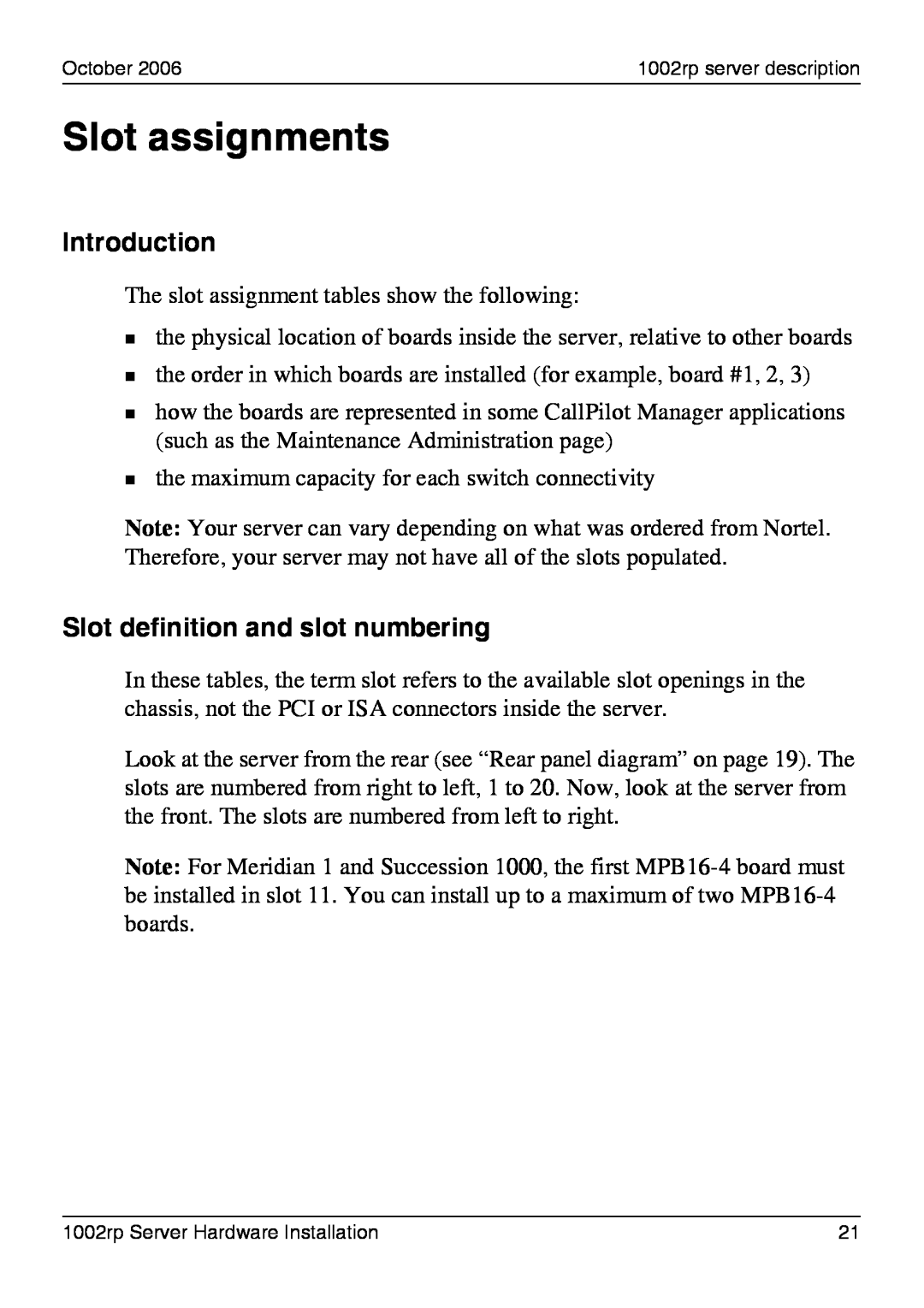 Nortel Networks 1002rp manual Slot assignments, Slot definition and slot numbering, Introduction 