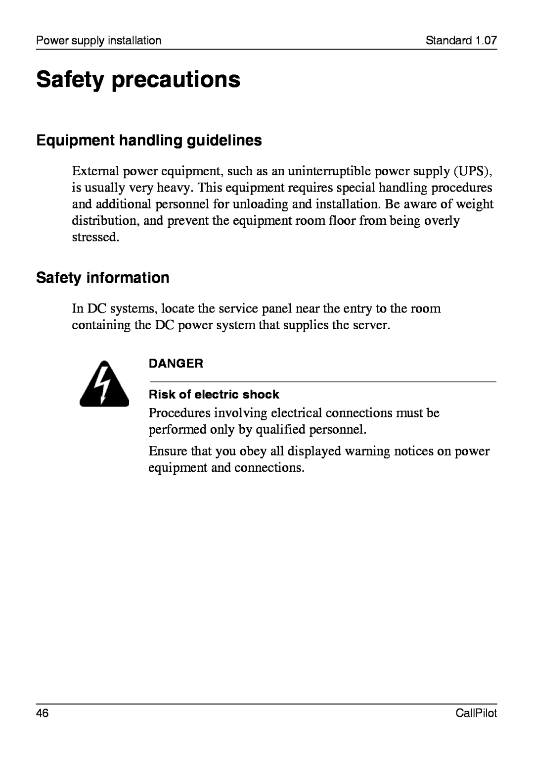 Nortel Networks 1002rp manual Safety precautions, Equipment handling guidelines, Safety information 