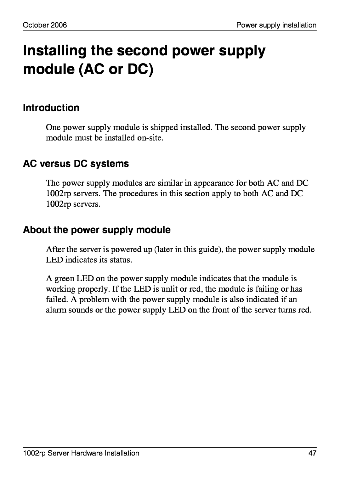 Nortel Networks 1002rp manual Installing the second power supply module AC or DC, AC versus DC systems, Introduction 