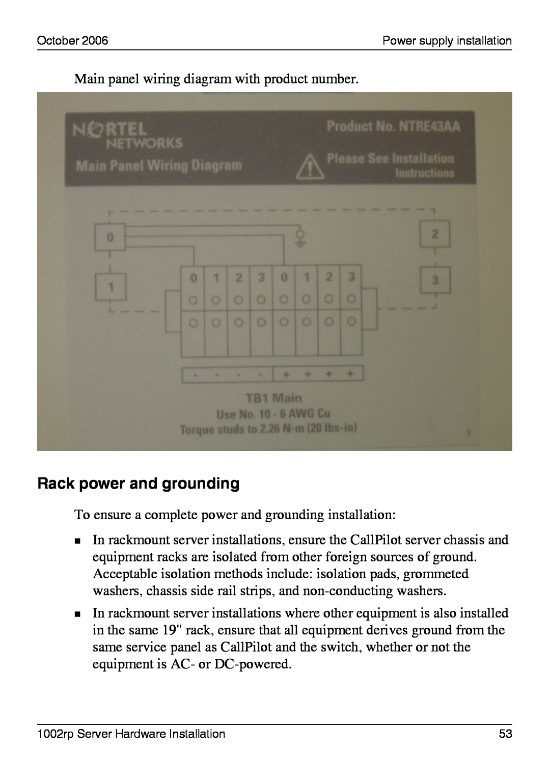 Nortel Networks 1002rp manual Rack power and grounding 