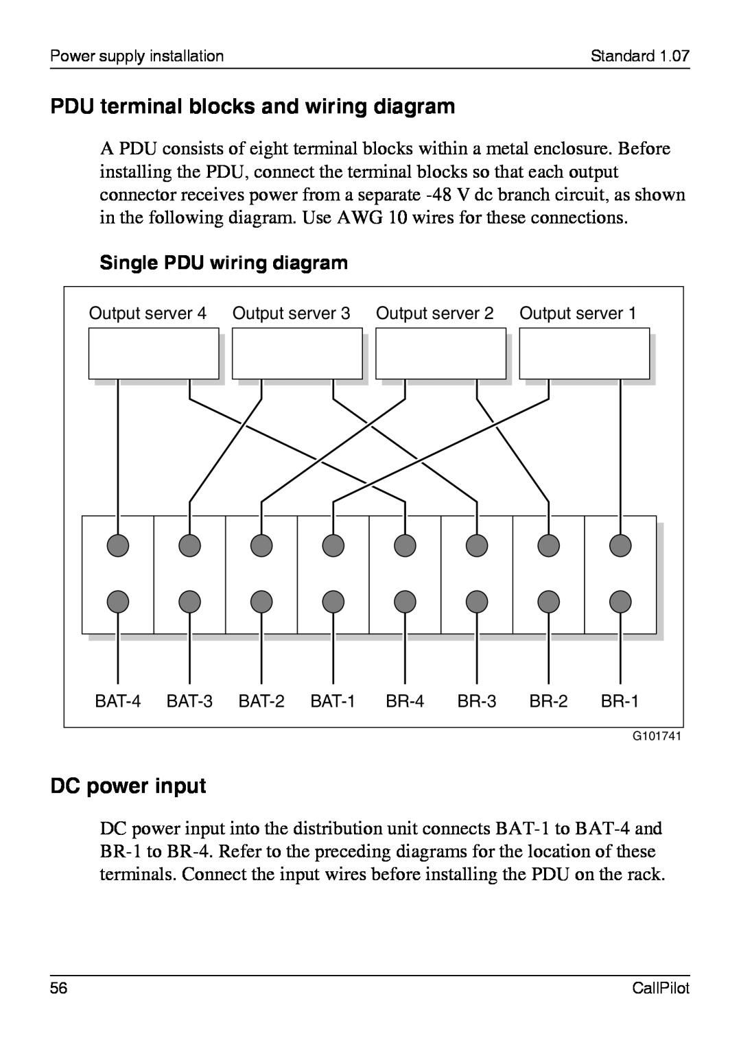 Nortel Networks 1002rp manual PDU terminal blocks and wiring diagram, DC power input, Single PDU wiring diagram 