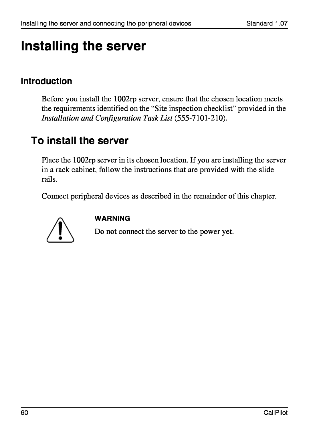 Nortel Networks 1002rp manual Installing the server, To install the server, Introduction 