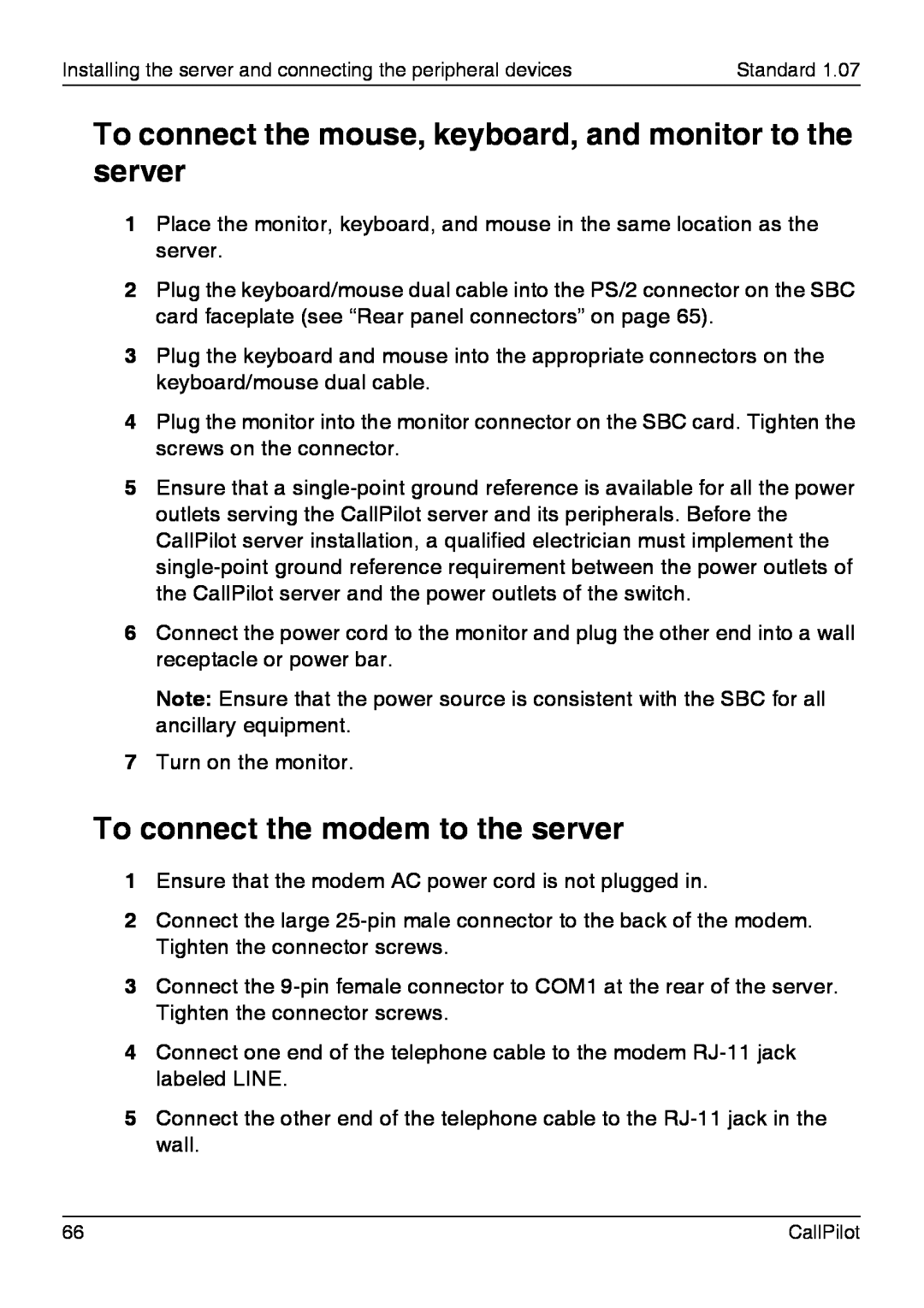 Nortel Networks 1002rp manual To connect the mouse, keyboard, and monitor to the server, To connect the modem to the server 