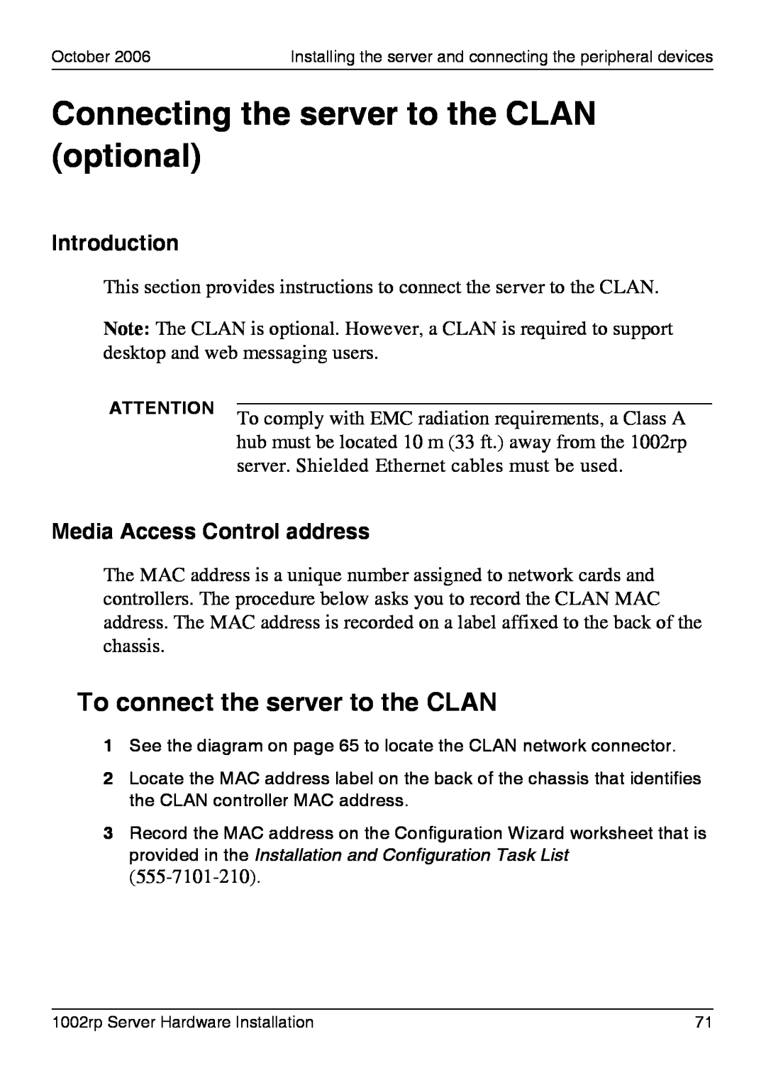 Nortel Networks 1002rp manual Connecting the server to the CLAN optional, To connect the server to the CLAN, Introduction 