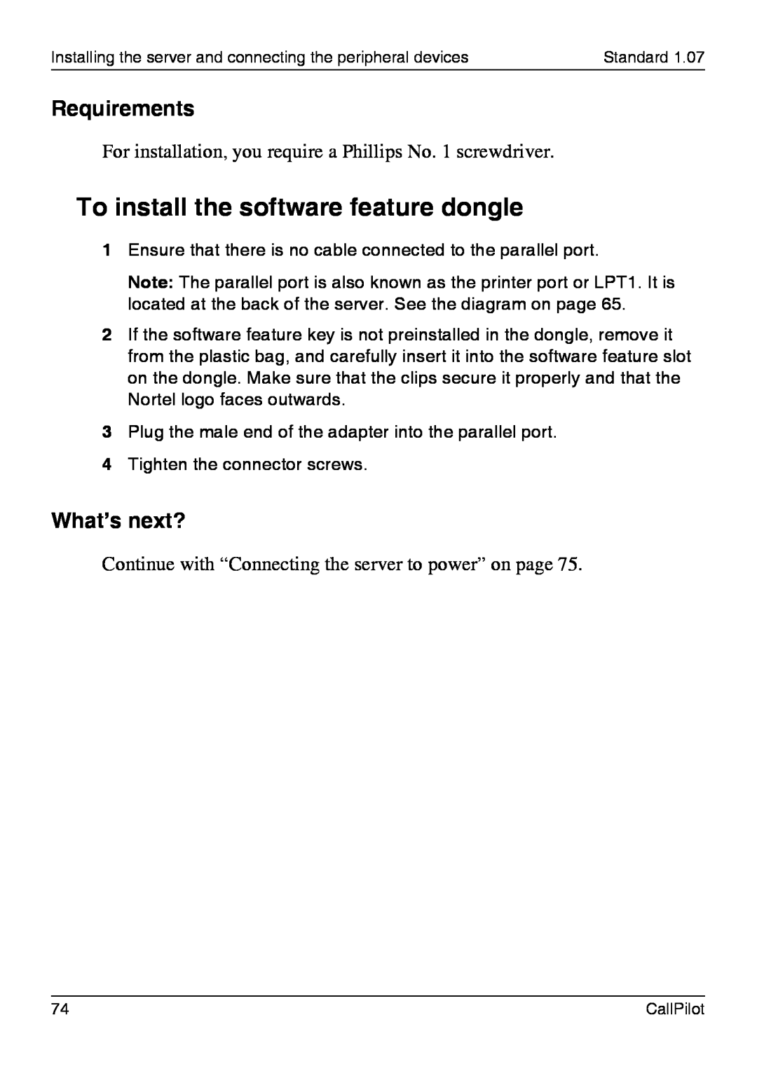 Nortel Networks 1002rp manual To install the software feature dongle, Requirements, What’s next? 