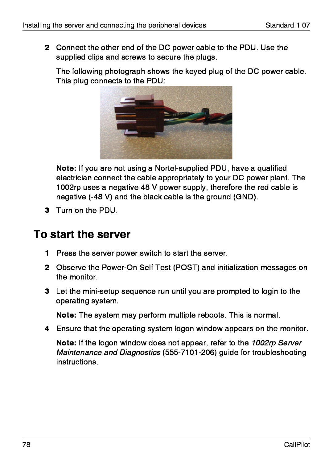 Nortel Networks 1002rp manual To start the server 