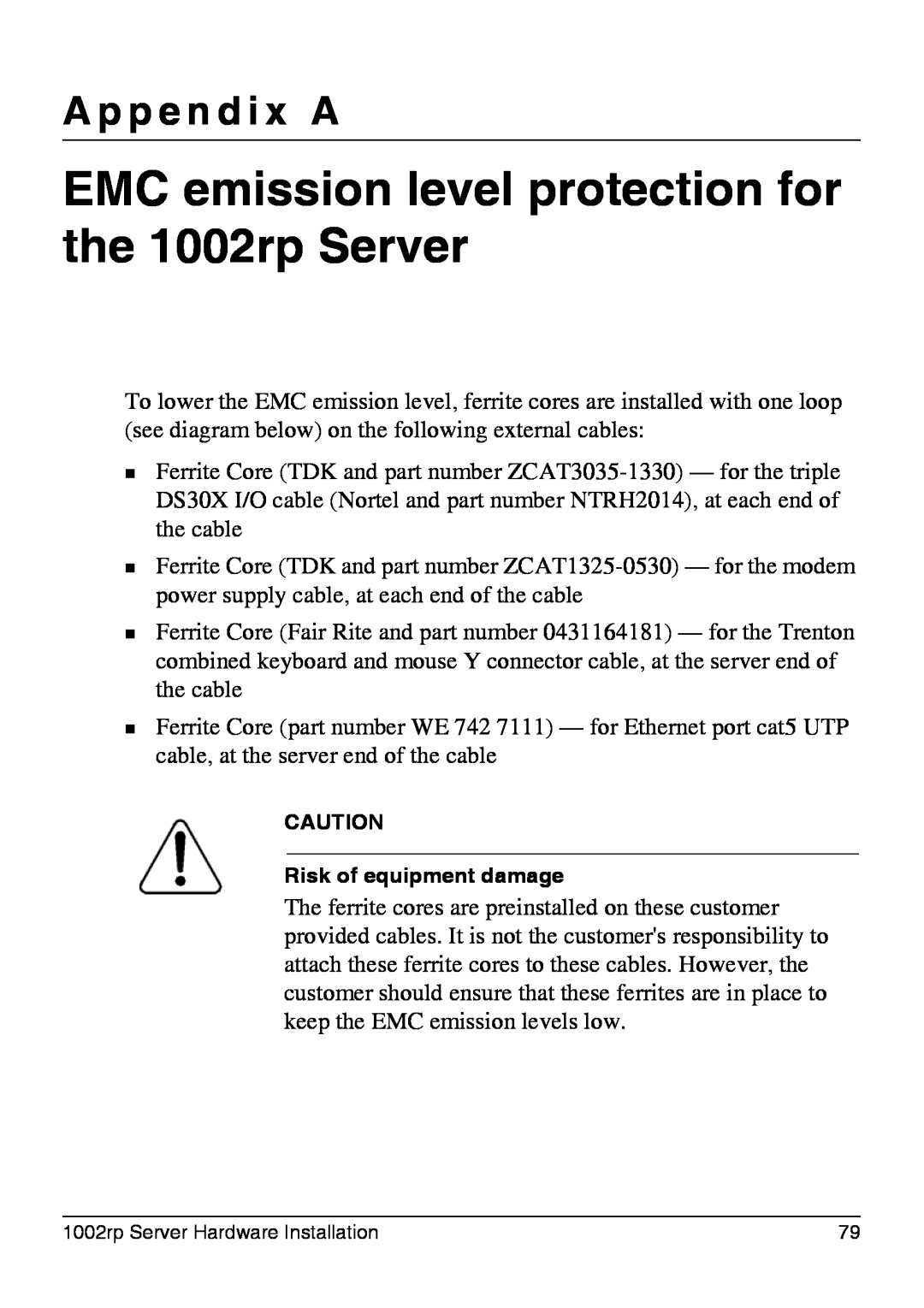 Nortel Networks manual EMC emission level protection for the 1002rp Server, A p p e n d i x A 