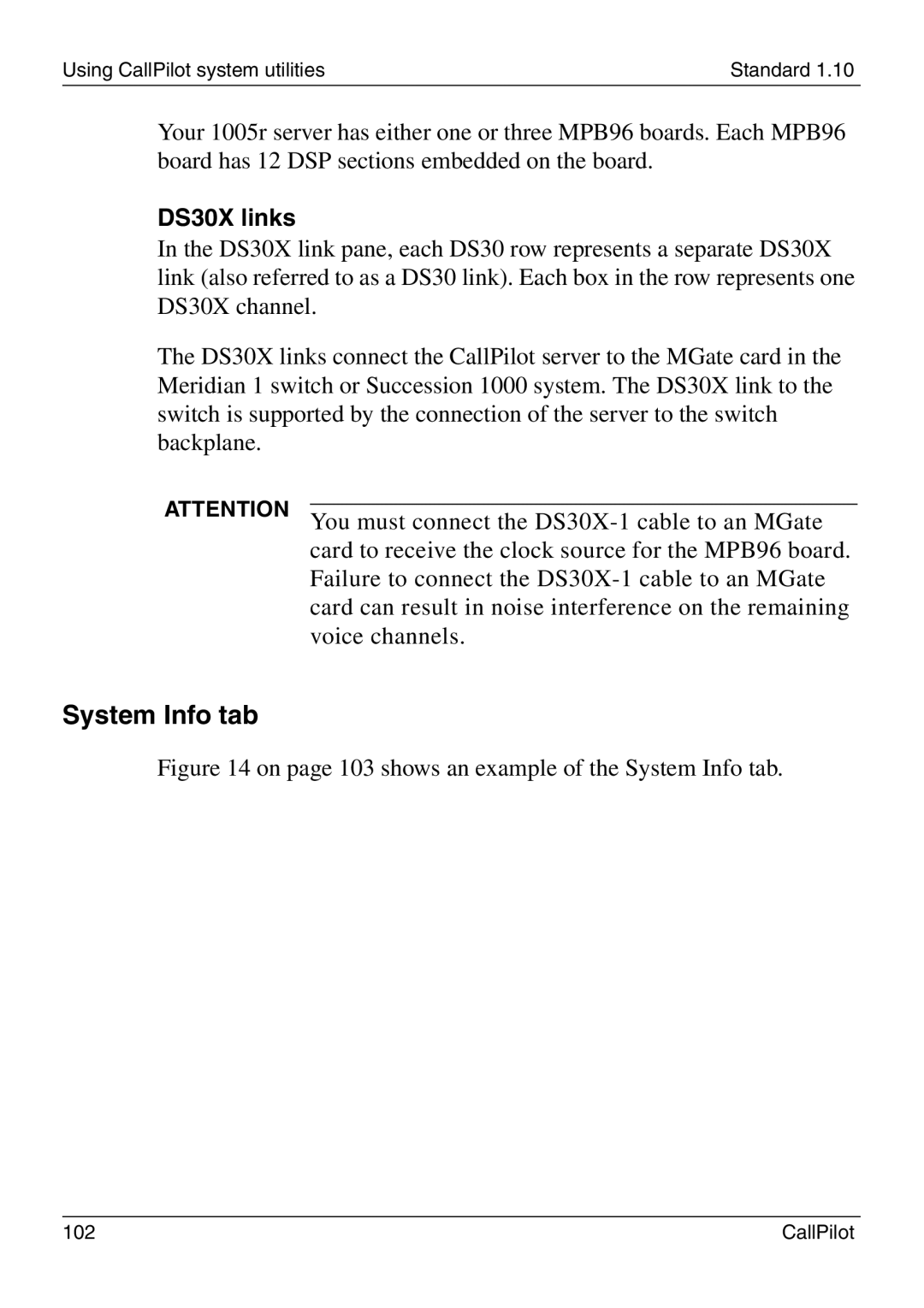 Nortel Networks 1005r manual System Info tab, DS30X links 