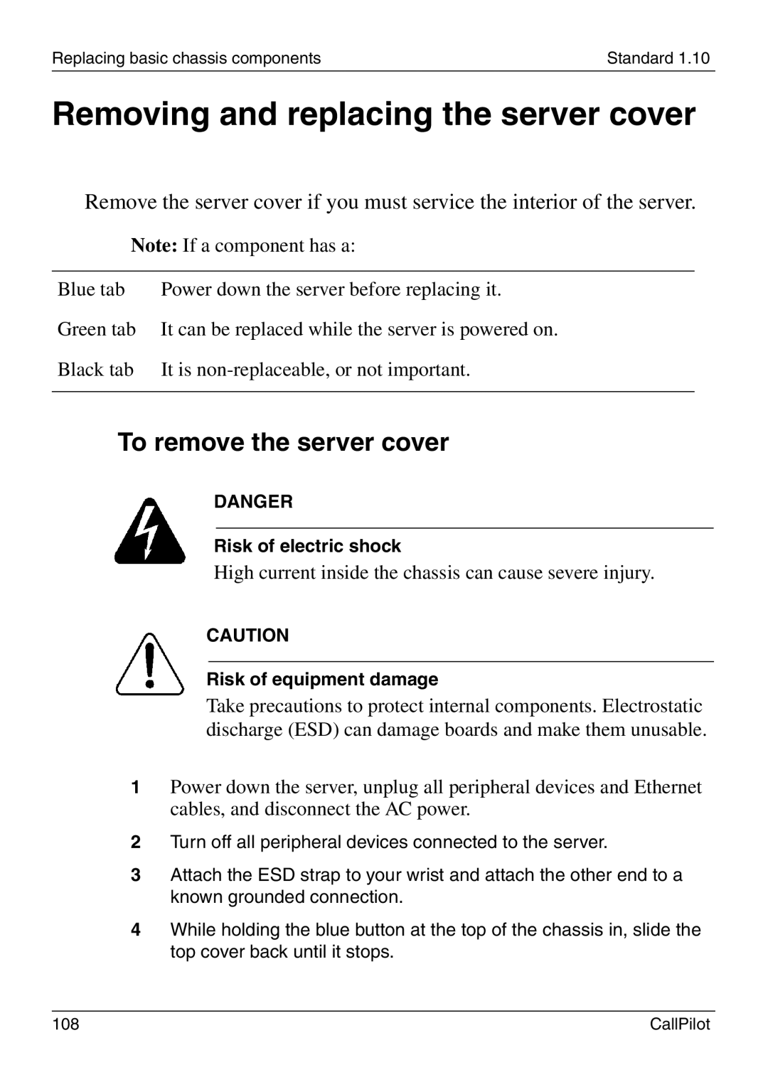 Nortel Networks 1005r manual Removing and replacing the server cover, To remove the server cover 