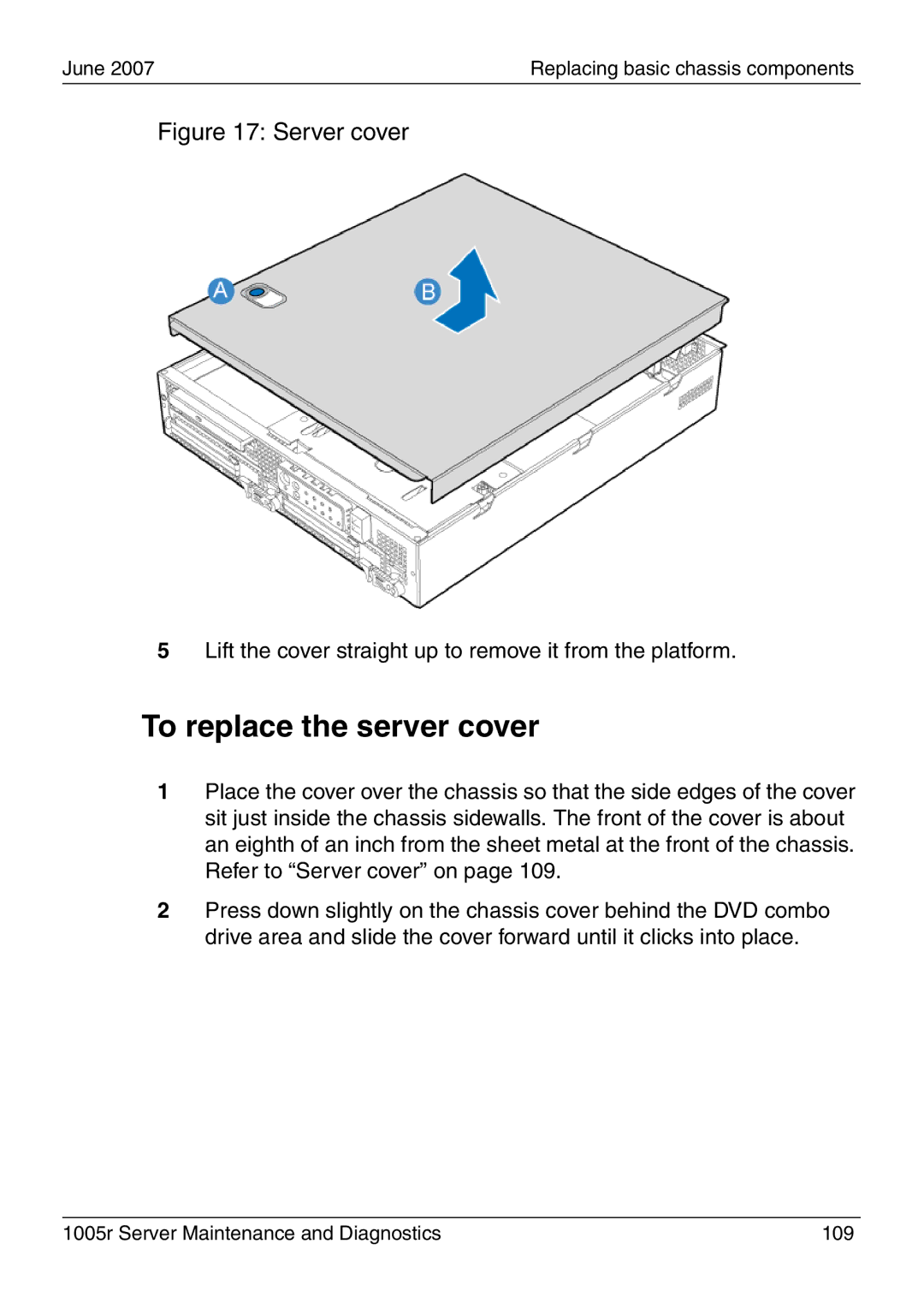 Nortel Networks 1005r manual To replace the server cover, Server cover 