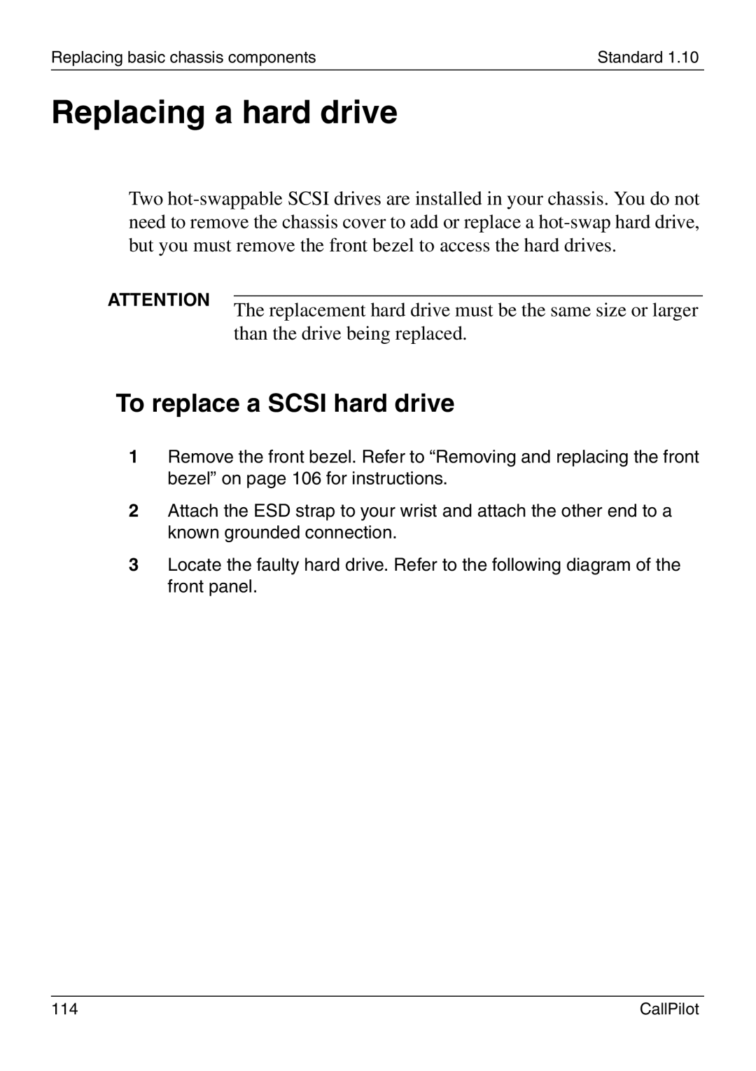 Nortel Networks 1005r manual Replacing a hard drive, To replace a Scsi hard drive 