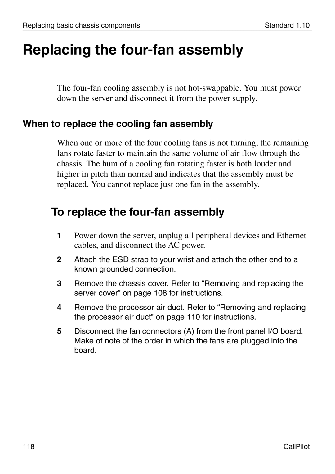 Nortel Networks 1005r manual Replacing the four-fan assembly, To replace the four-fan assembly 