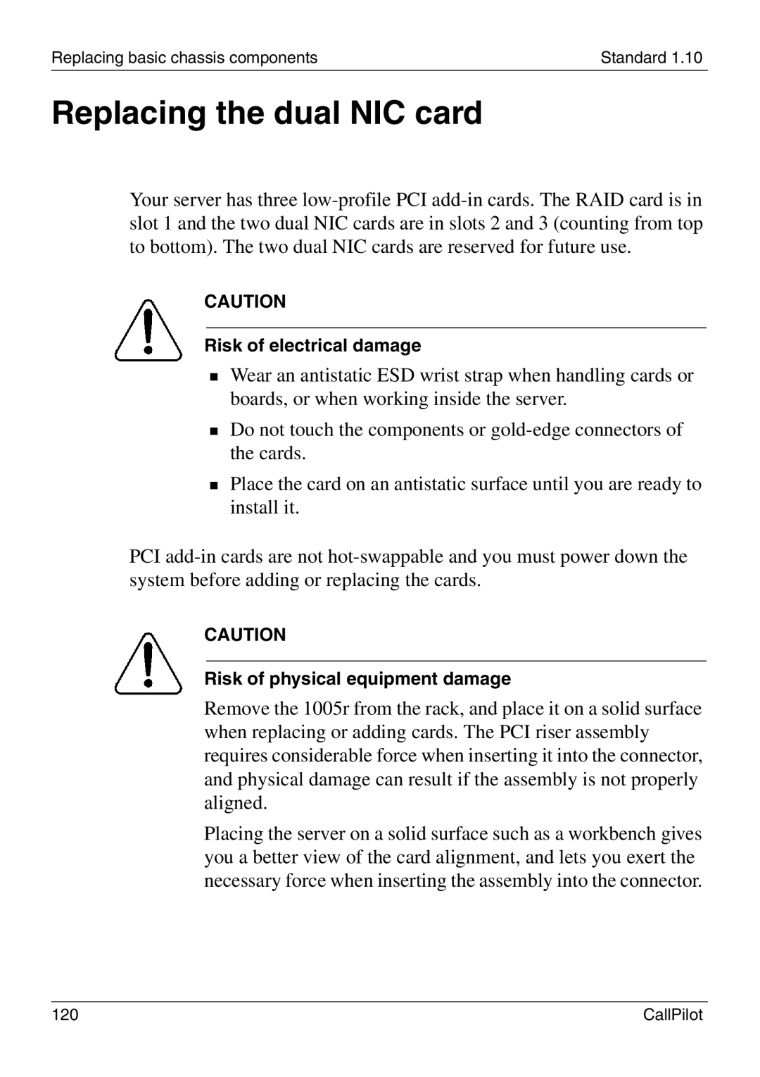 Nortel Networks 1005r manual Replacing the dual NIC card 