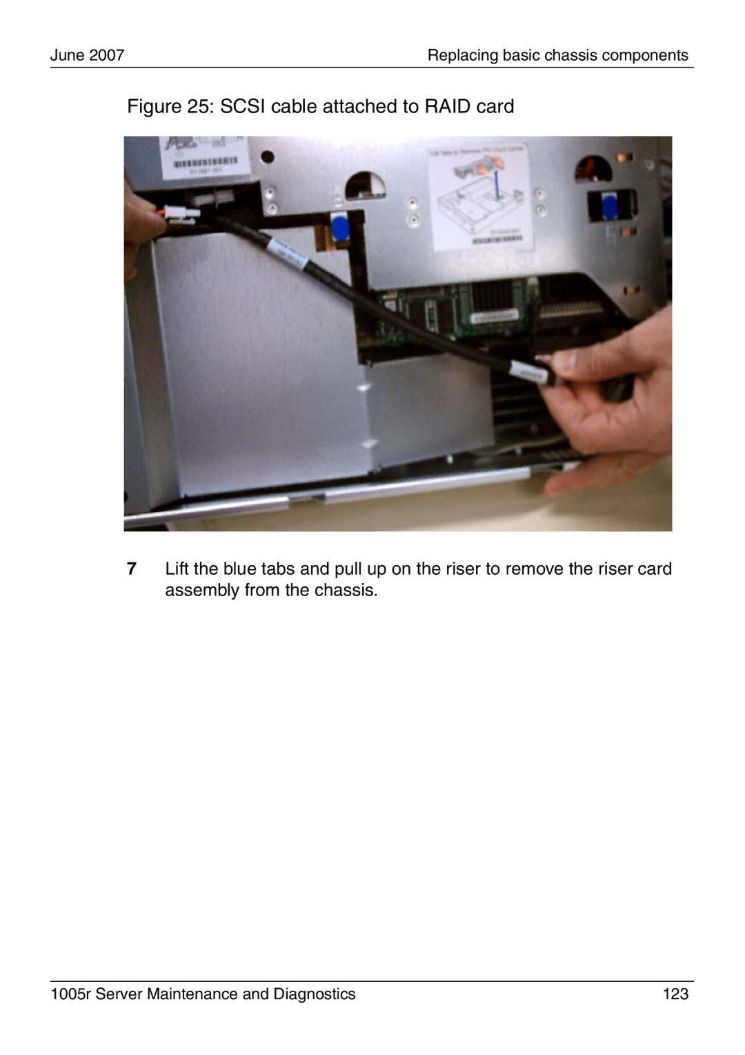 Nortel Networks 1005r manual Scsi cable attached to RAID card 