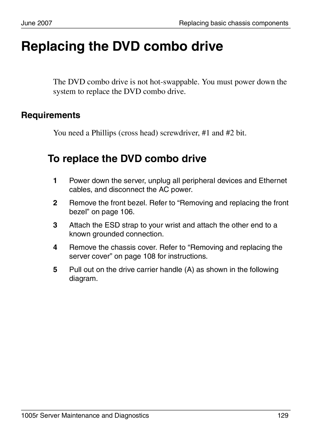 Nortel Networks 1005r manual Replacing the DVD combo drive, To replace the DVD combo drive 