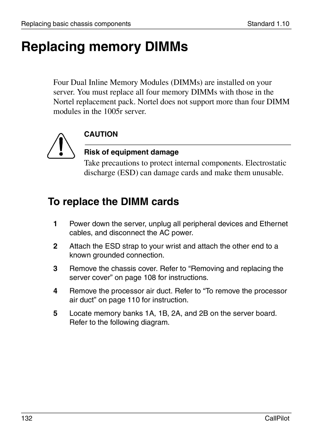 Nortel Networks 1005r manual Replacing memory DIMMs, To replace the Dimm cards 