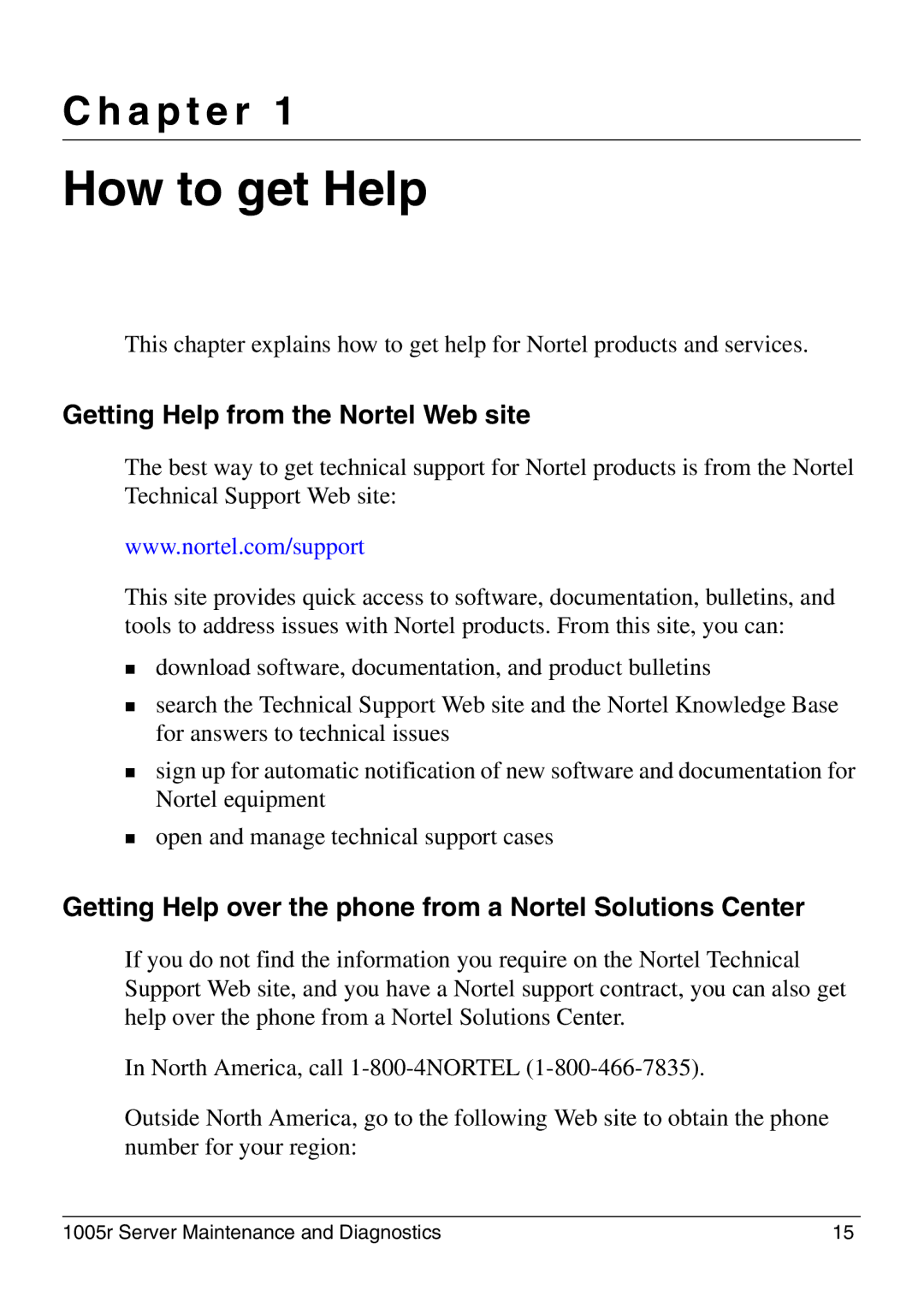 Nortel Networks 1005r manual How to get Help, A p t e r, Getting Help from the Nortel Web site 