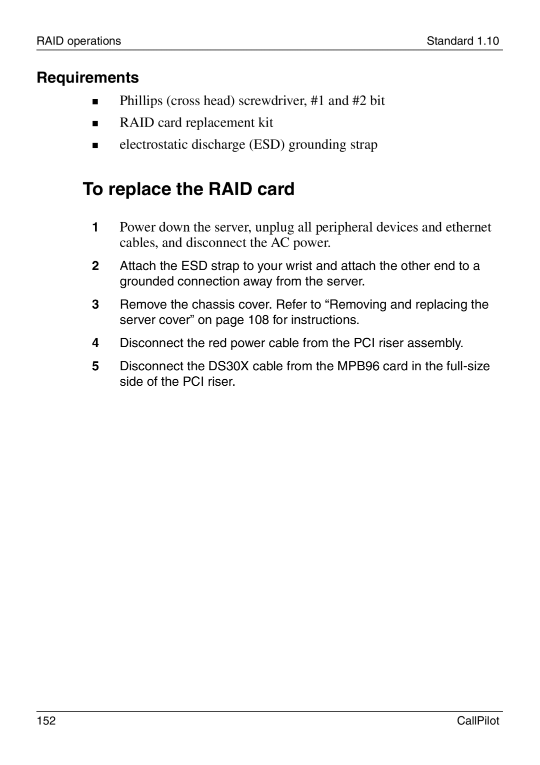 Nortel Networks 1005r manual To replace the RAID card, Requirements 