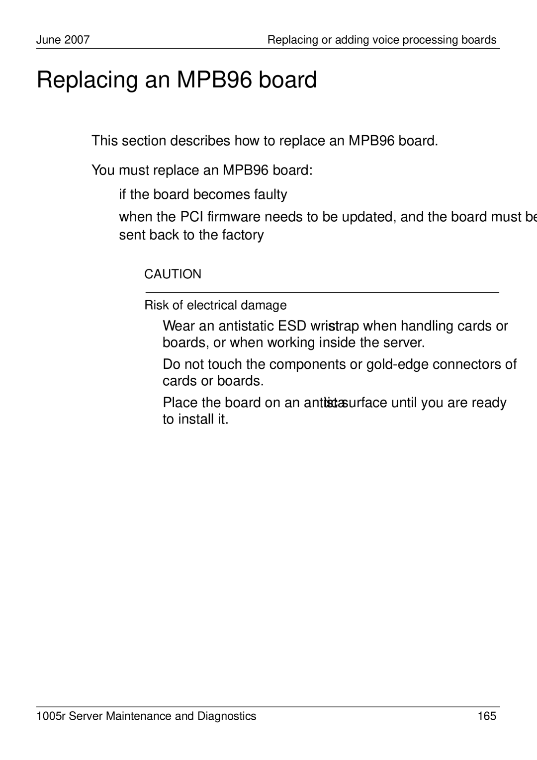 Nortel Networks 1005r manual Replacing an MPB96 board 